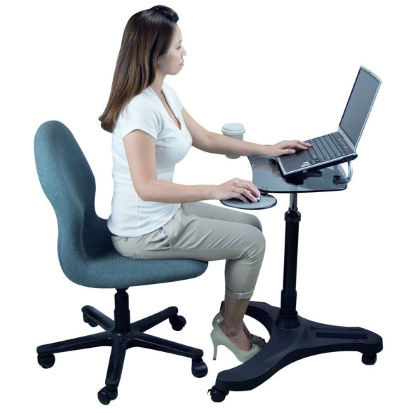 Sit/Stand Mobile Laptop Workstation (Glass)