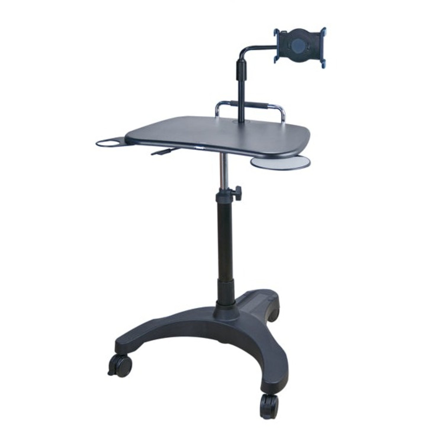 Sit/Stand Mobile Laptop Workstation with Pneumatic Height Adjustment / High Impact ABS Plastic (Black) / Tablet Holder Arm