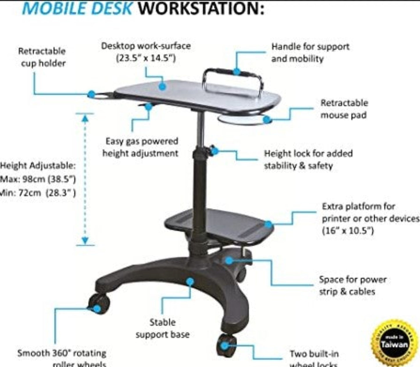 Sit/Stand Mobile Laptop Workstation